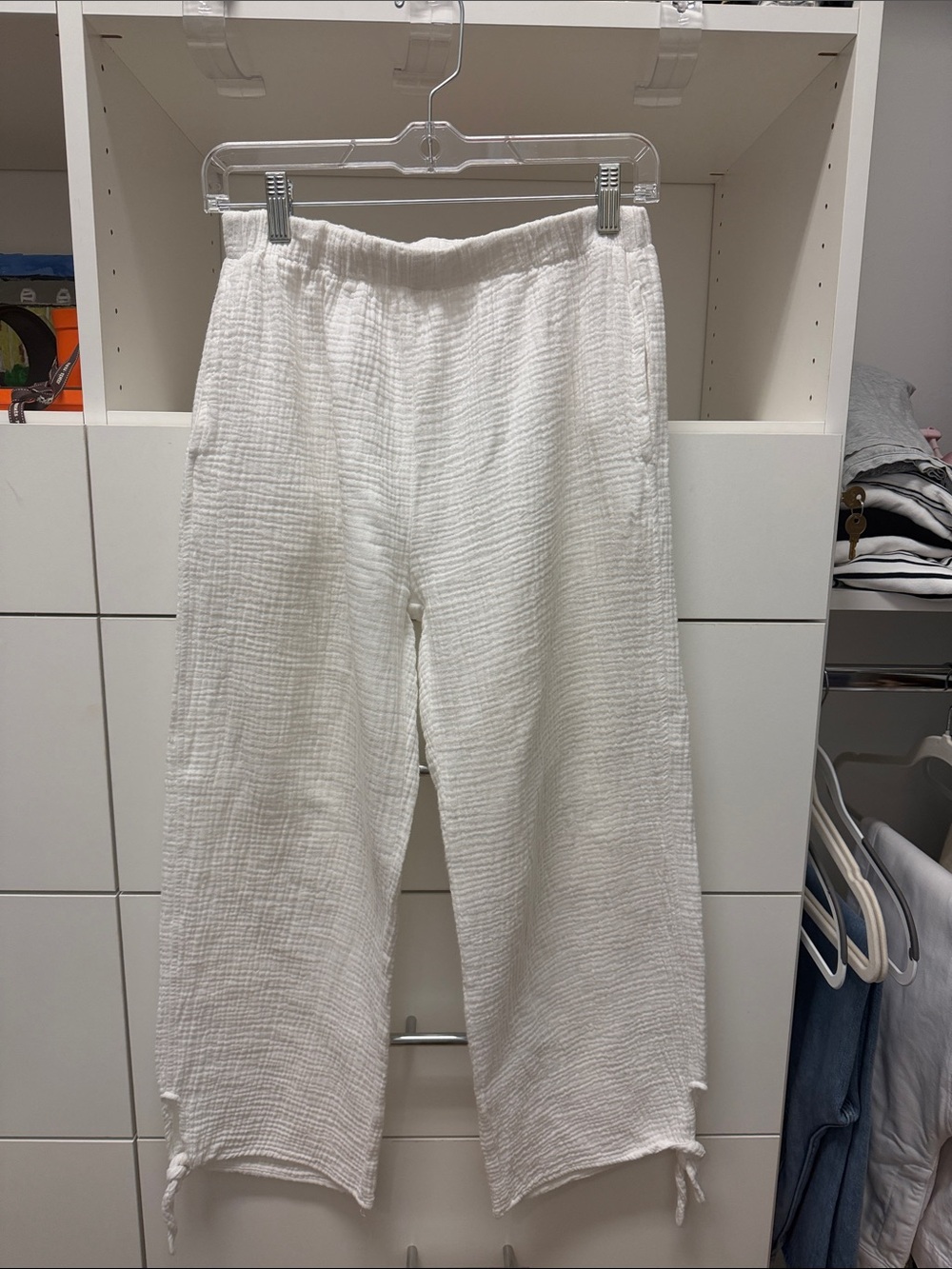 Men’s White Cotton Gauze Joggers - Unbranded